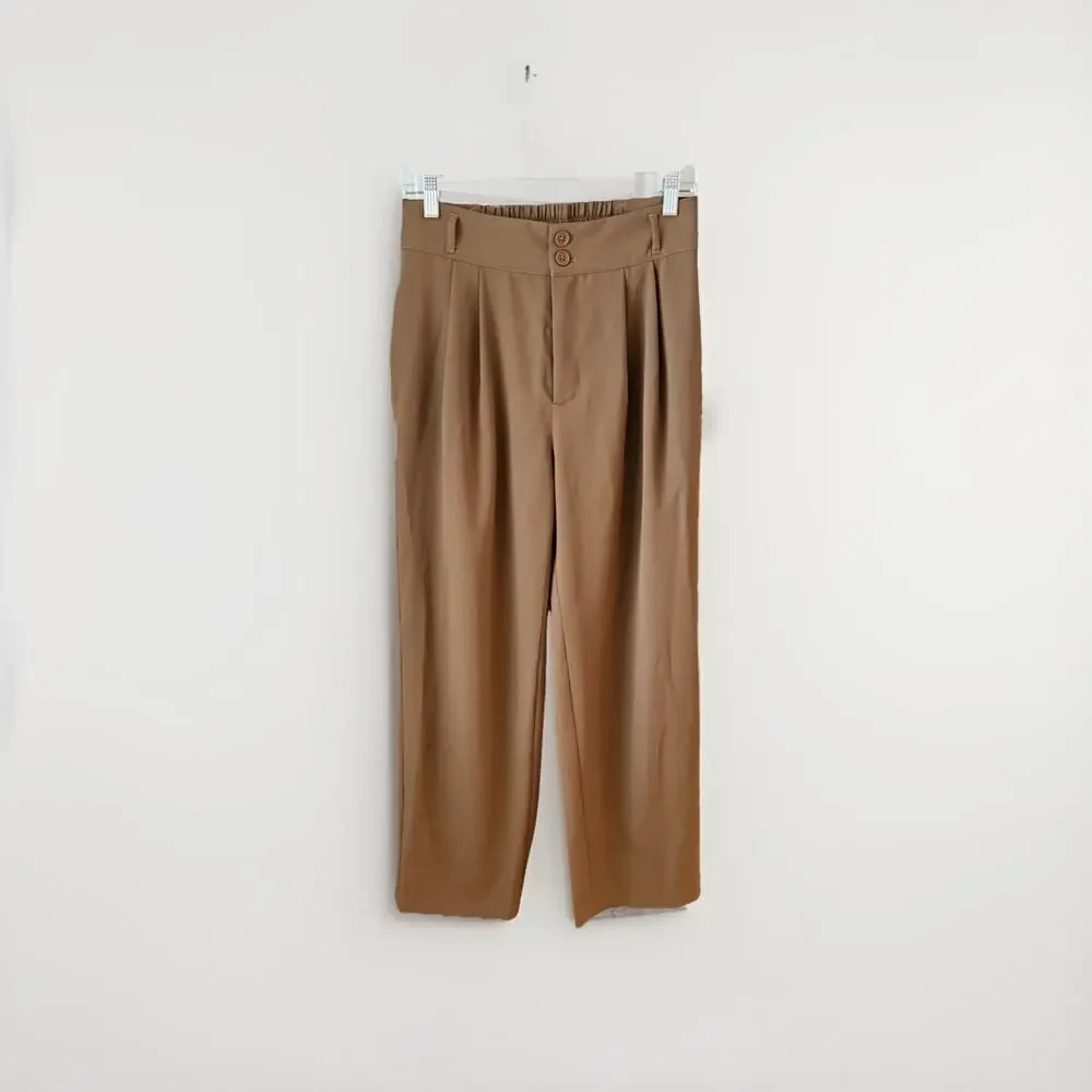 Halara Pants Women’s Size MP Medium Petite Brown High Waisted Pleated Front